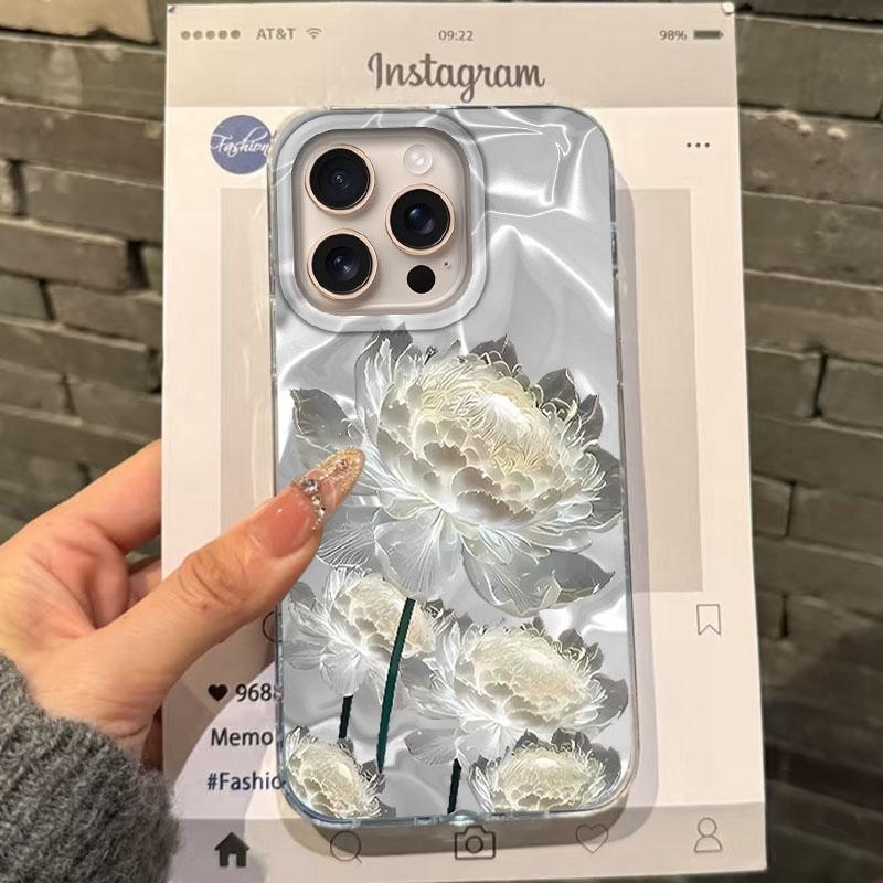 

Чехол для Apple iPhone 16pro 15 15plus 16 14 13 Pro Max 16e 12 11 7 8 Plus XR с цветами бамбуковых листьев для девочек и женщин iPhone 12 pro белый