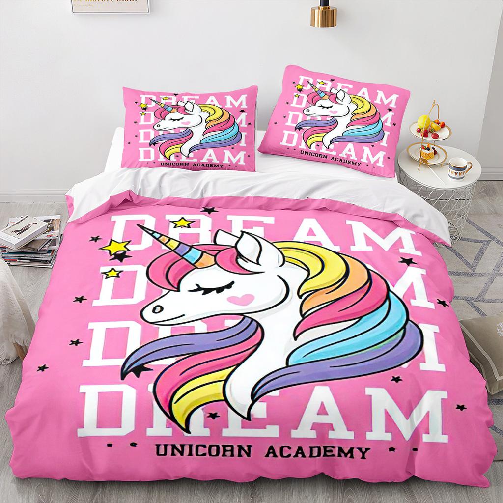 Unicorn Cartoon Rainbow Series 3D Quilt Set Three-Piece Digital Printing Kit