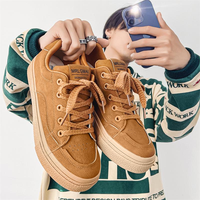 Fashion Brown Low Cut Sporty Casual Shoes For Men Autumn Fashionable Korean Style Youthful Single Shoes Suitable For Students