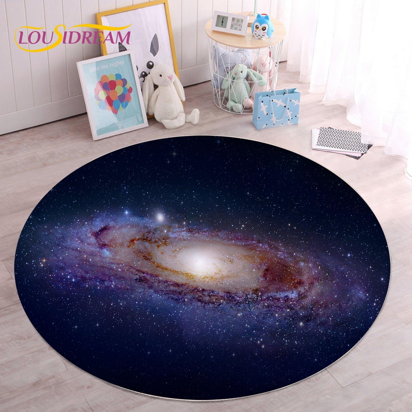 

HD Galaxy Universe Space Stars круглий килимок, килимок для вітальні, дитяча спальня, диван, декор ігрової кімнати, нековзкий килимок Diameter 60cm