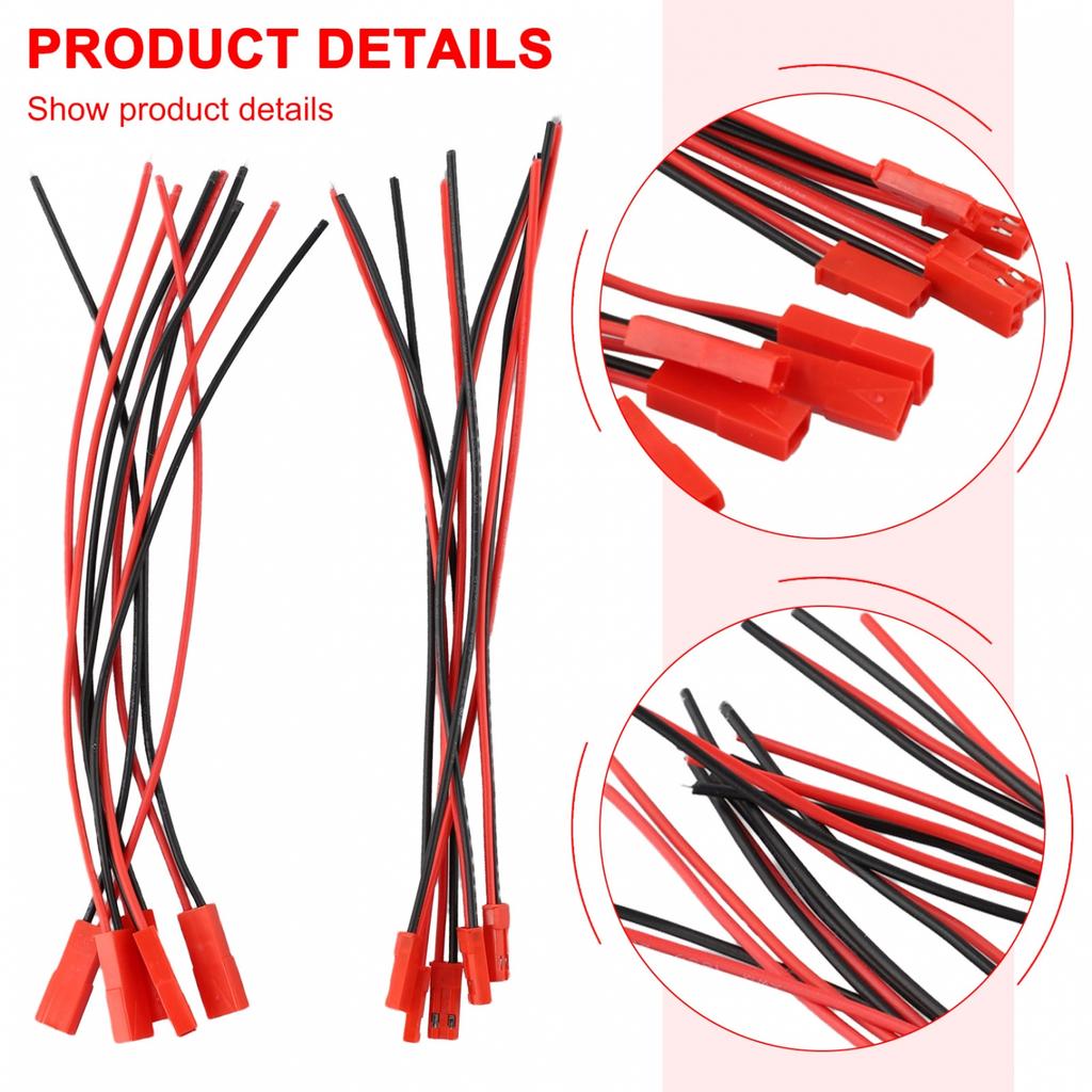 Connector Pre Wired Cable Set 2P Male + Female Pair 200mm Red + Black Wire