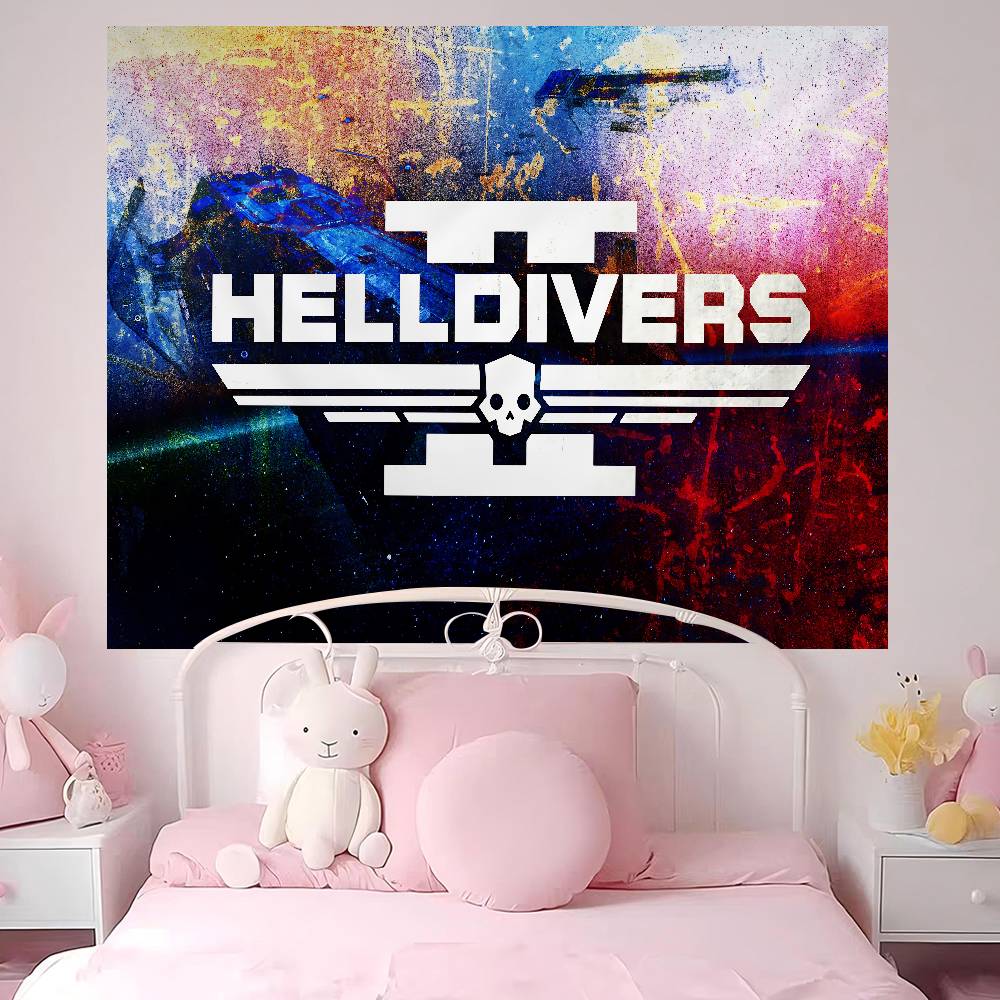 Video Game HHelldivers Anime Tapestry Hanging Tarot Hippie Wall Rugs Dorm Wall Hanging Sheets