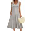 Women's Fashion Round Neck Sleeveless Pleated Beach Dress With Pockets Long Solid Color Dresses