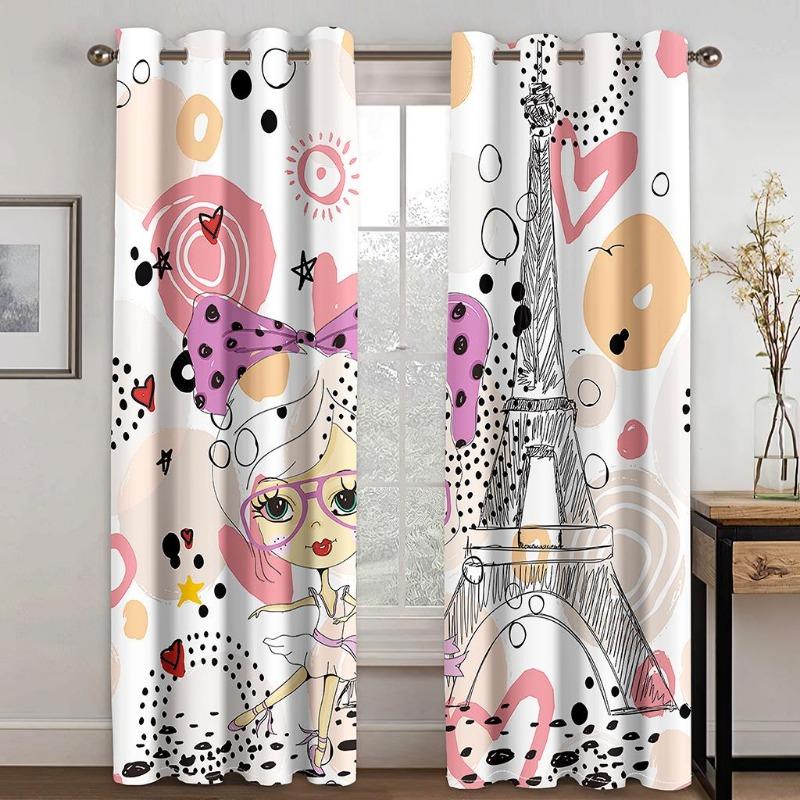 

2 панели Романтичные шторы с принтом Эйфелевой башни, шторы в стиле граффити для спальни, гостиной, кухни, окон, cortina 100W130H(CM)40x51in&Rod Pocket