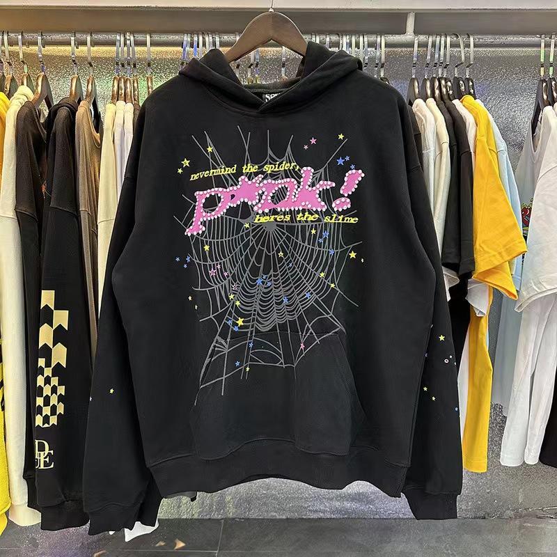 Unisex Loose Fit Two Piece Tracksuit Long Sleeve Hoodie Elastic Waist Sweatpants Spider Rhinestone Print Streetwear Matching Outfit Set