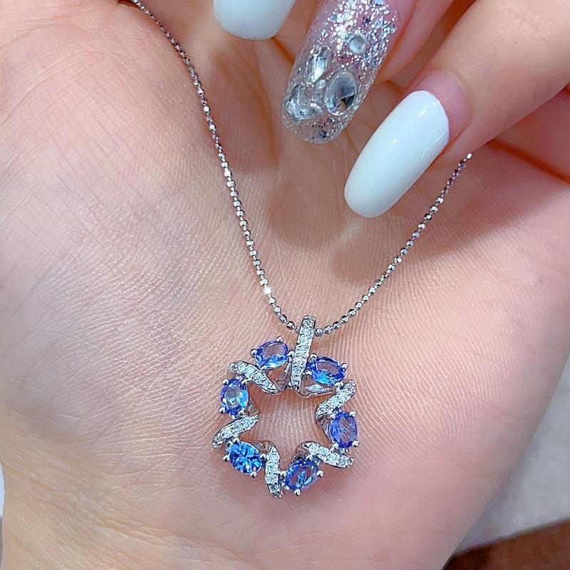 Sace Gems Coliere cu Pandantiv din Argint Sterling 925 cu Tanzanit Natural pentru Femei Două Moduri de Purtare Bijuterii Fine Cadou de Ziua de Naștere