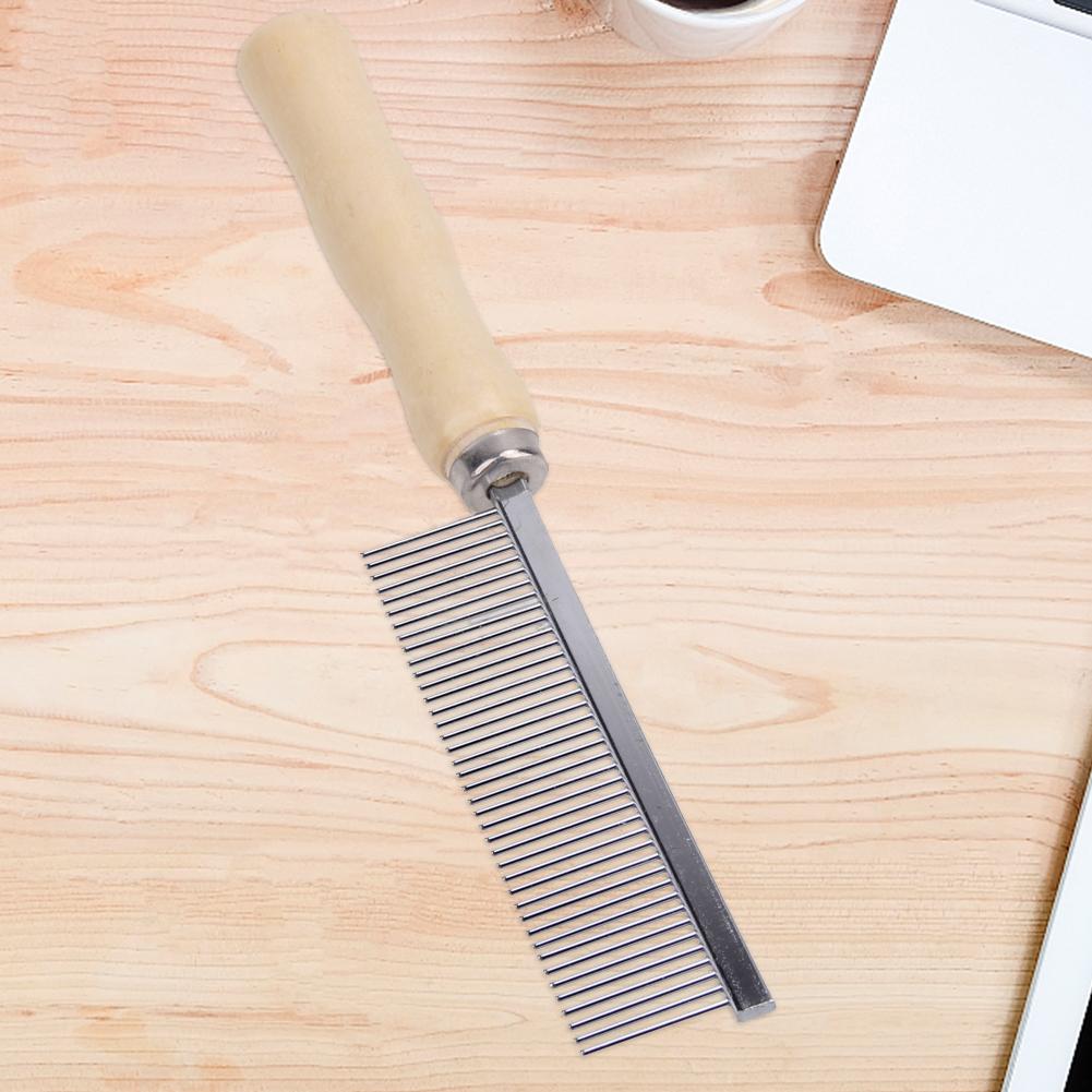 Stainless Steel Pet Hair Grooming Trimmer with Wooden Handle Pet Hair Remover Rustproof Metal Grooming Comb for Longhair Pets