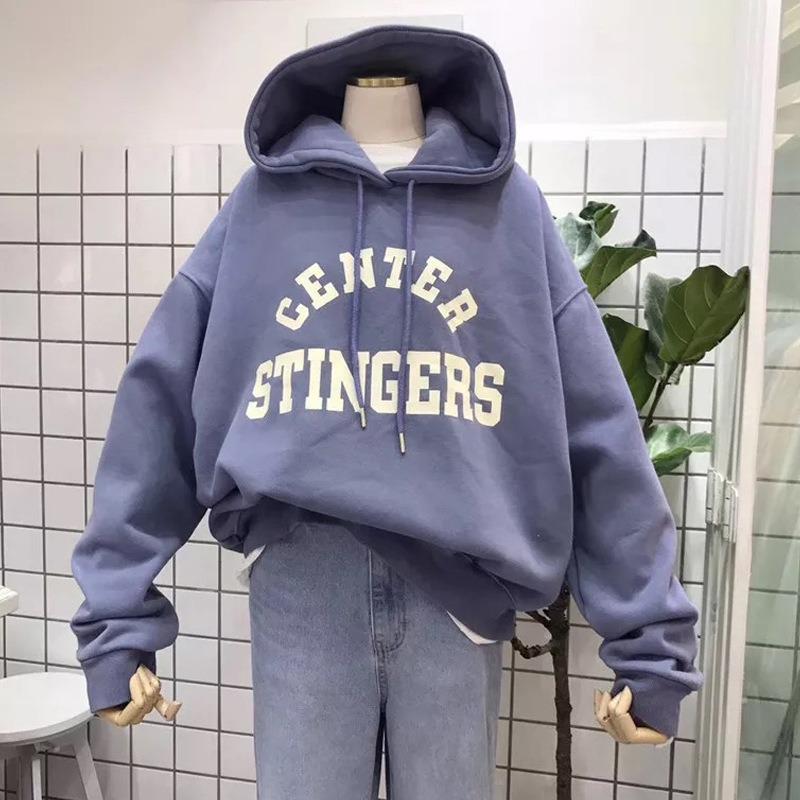 

Свободная и универсальная женская куртка с длинными рукавами и плюшевым утолщенным капюшоном. M синий