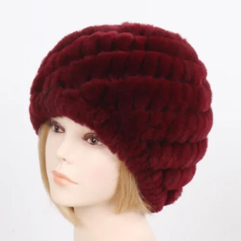 Russian Lady 100% Natural Real Rex Rabbit Fur Hats Women Kintted Outdoor Rex Rabbit Fur Hat New Warm Real Fur Caps
