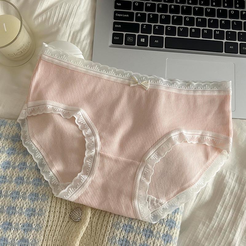 7A Antibacterial Cotton Lace-Trim Seamless Mid-Waist Underwear for Girls