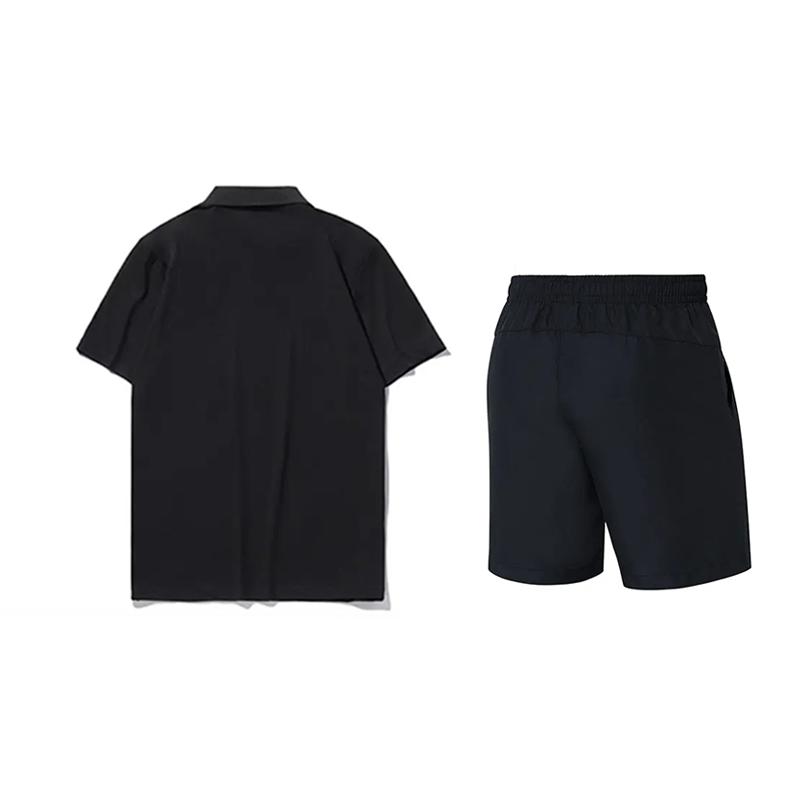 Li Ning College Style Comfortable Fashion Solid Color Short Sleeve Elastic Five Point Pants Casual Sports Suit Unisex suit Black YPLV049-2+YKST119-1