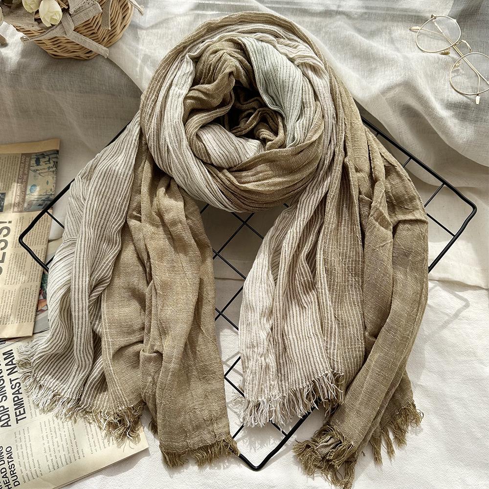 Japanese & Korean Style Autumn/Winter Unisex Striped Scarf In Cotton, Linen & Silk