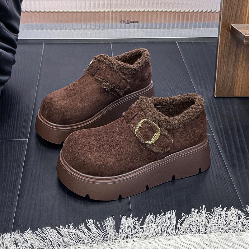 Tjockbottnade sammetshelskor för damer, vinternyhet, retro, fluffiga bomullsskor, en pedal, varma snöstövlar