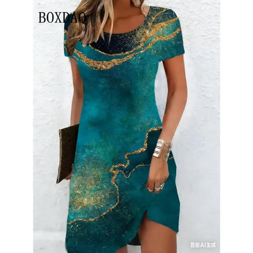 Women's Casual Floral Print Mini Dress Vintage O-neck Short Sleeve Fashionable Boho Casual Dresses