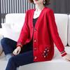 Stylish Autumn/Winter Knitted Cardigan for Middle-Aged and Elderly Women, Thickened Loose-Fit Jacket