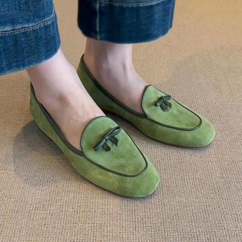 Sheepskin Version Inner Height Increase Single Shoes Women's Shoes Bow White Loafers Women's Versatile Suede One-pedal Small Leather Shoes