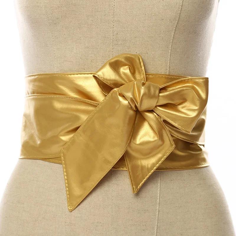 Solid Color Leather Cummerbunds for Women Wide Waist Belt Bow Self Tie Wrap Brand Ladies Fashion Strap Wide Waist Belts Gifts