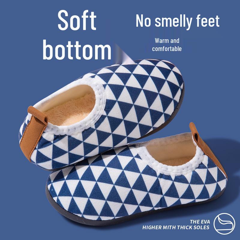 Kids' Non-Slip Velvet-Lined Cotton Slippers – Soft Sole Warm Shoes for Boys & Girls.