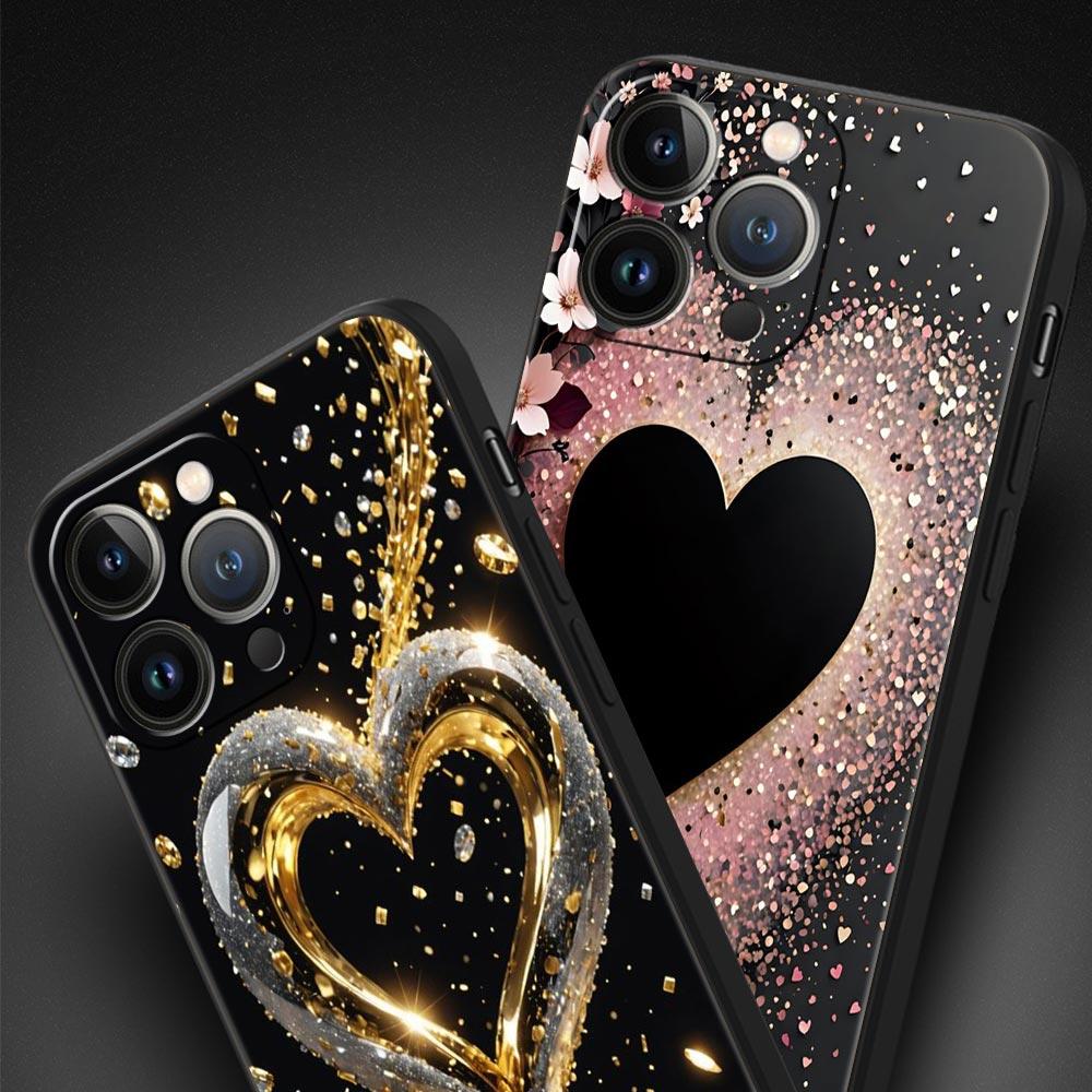 Colored Love Heart Printed Phone Case Cover for iPhone 17 16 15 14 13 12 Pro Max 11 Pro Max 17 AIR Plus Shockproof Soft TPU Bags