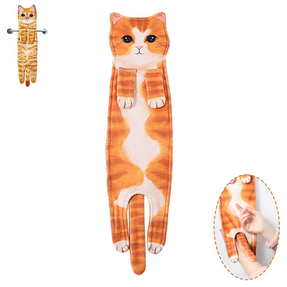 Funny Cat Hand Towel for Kitchen and Bathroom,  Cute Cat/Dog Decorative Hanging Towels Soft Christmas Cat Lovers Gifts for Women