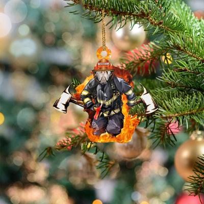 Tree Firefighter Ornament with Mirror Pendant Lanyard Widely Used Car Rearview Firefighter Hanging Decoration