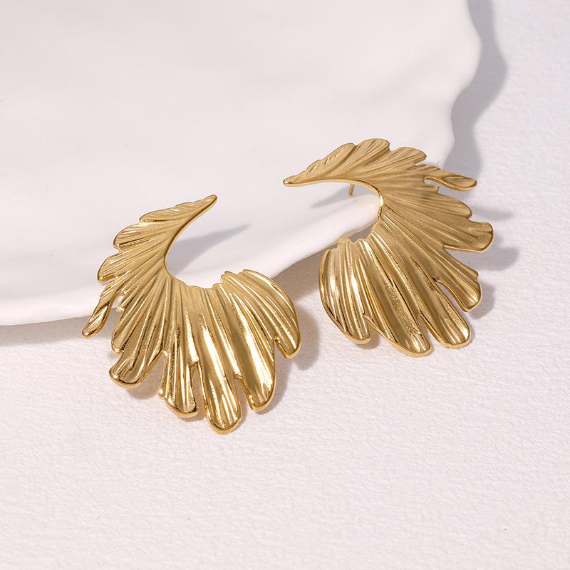 Stainless Steel Irregular Leaf Stud Earrings for Women Ladies Vacation Style Waterproof Drop Earrings Charm Jewelry Accessories