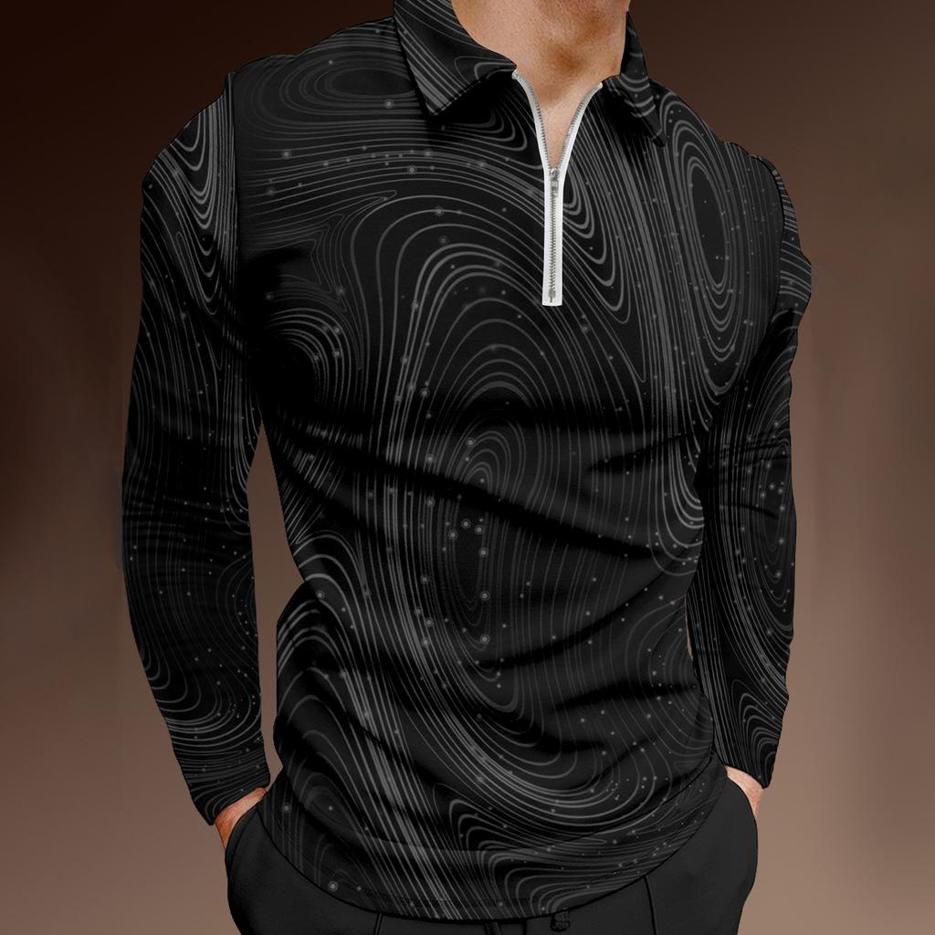 Men'S Lapel Long Sleeve Printed Casual Top Loose Sports Lapel Shirt