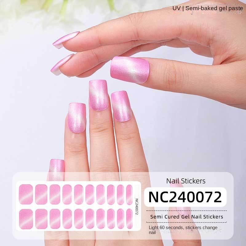 Semi-cured Gel Nail Stickers Gradient Rainbow French Gel Nail Stickers Flash Cat Eye Gel Nail Stickers
