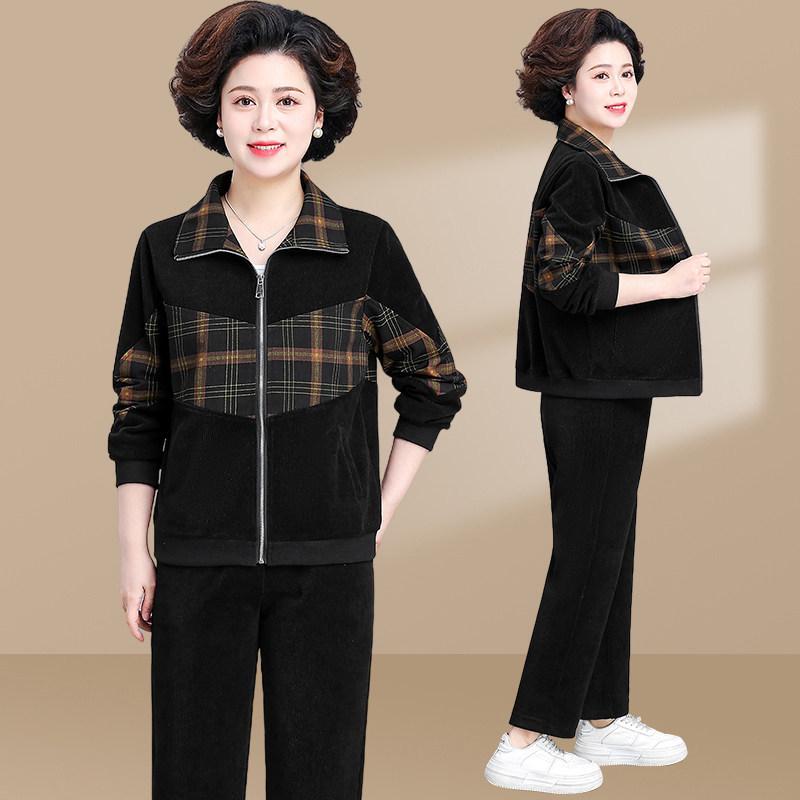 Spring Corduroy Sportswear Set for Middle-aged Women - 2025 Style Two-Piece Jacket Outfit