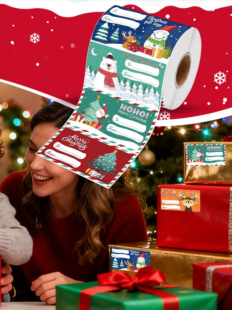 Christmas Name Stickers 500-Piece Self-Adhesive Cartoon Removable Holiday Wrapping Name Tag Stickers for Package Box Crafts