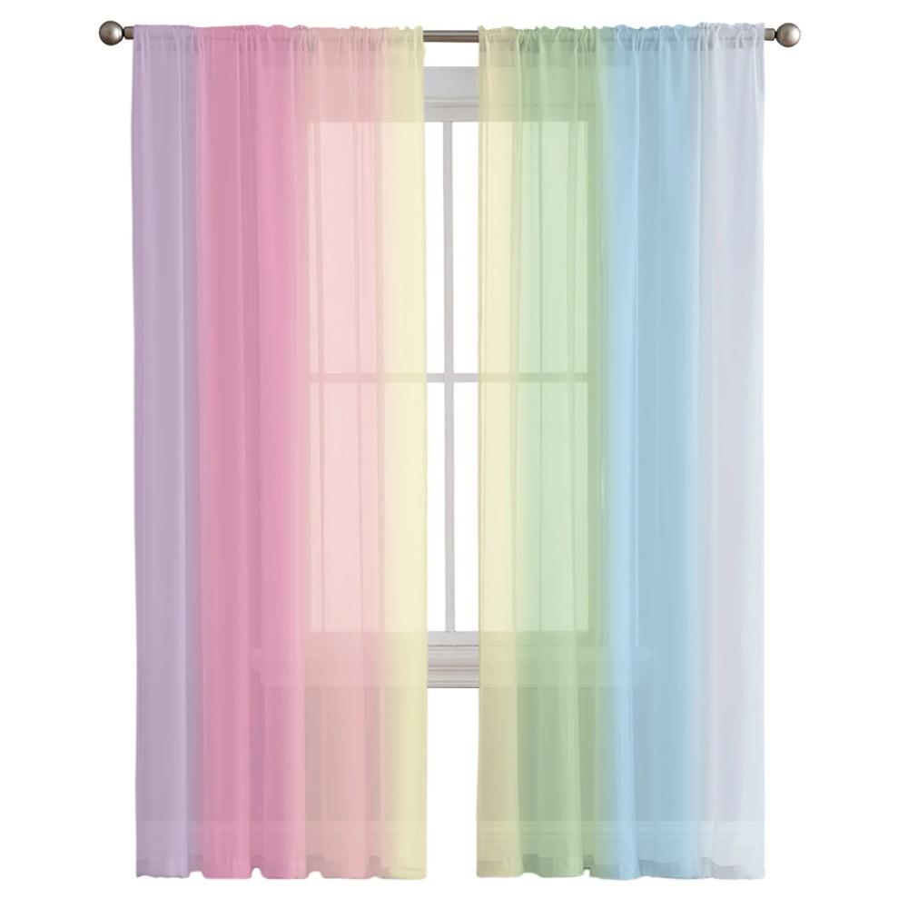 Candy Rainbow Stripes Sheer Voile Vorhänge für Wohnzimmer Bedruckter Tüll Fenstervorhang Luxus Home Balkon Dekor Vorhänge
