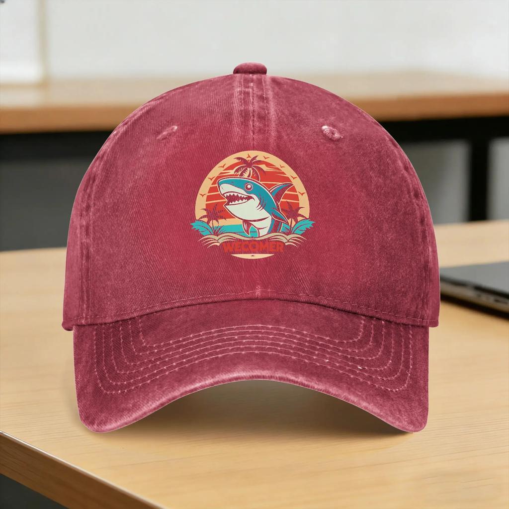 Retro Shark Cliparts Sun Baseball Cap Unisex Women Custom Logo Hip Hop Hats Summer Fashion Kpop Rock Breathable Baseball Caps