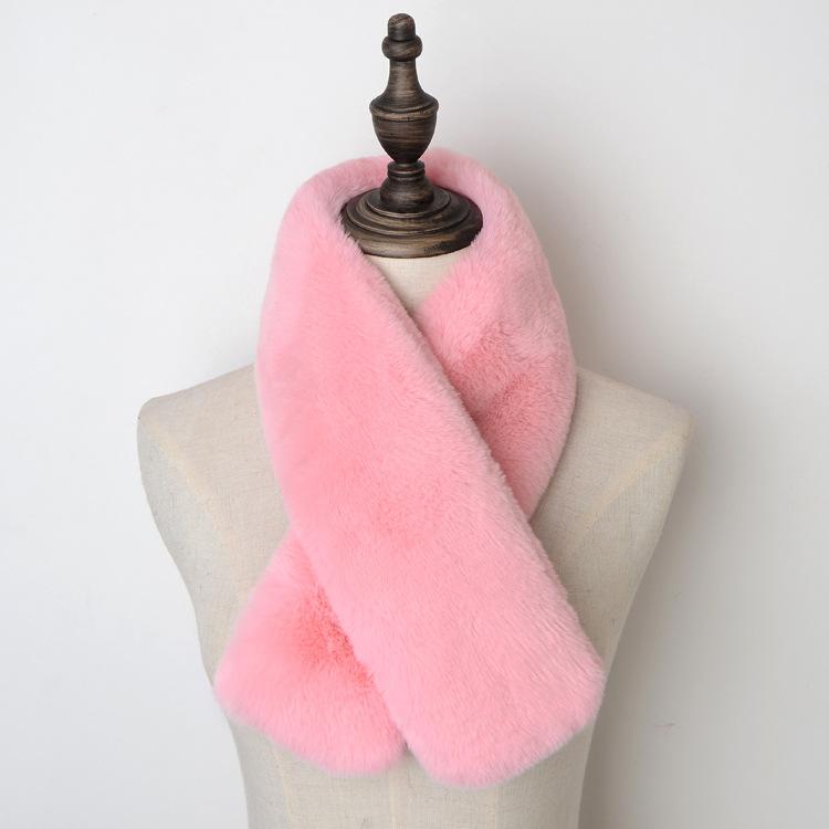 Winter Faux Rex Rabbit Fur Whole Skin Scarf Women Double-Sided Plush Thickened Warm Cross Neck Wrap Fur Collar Shawl