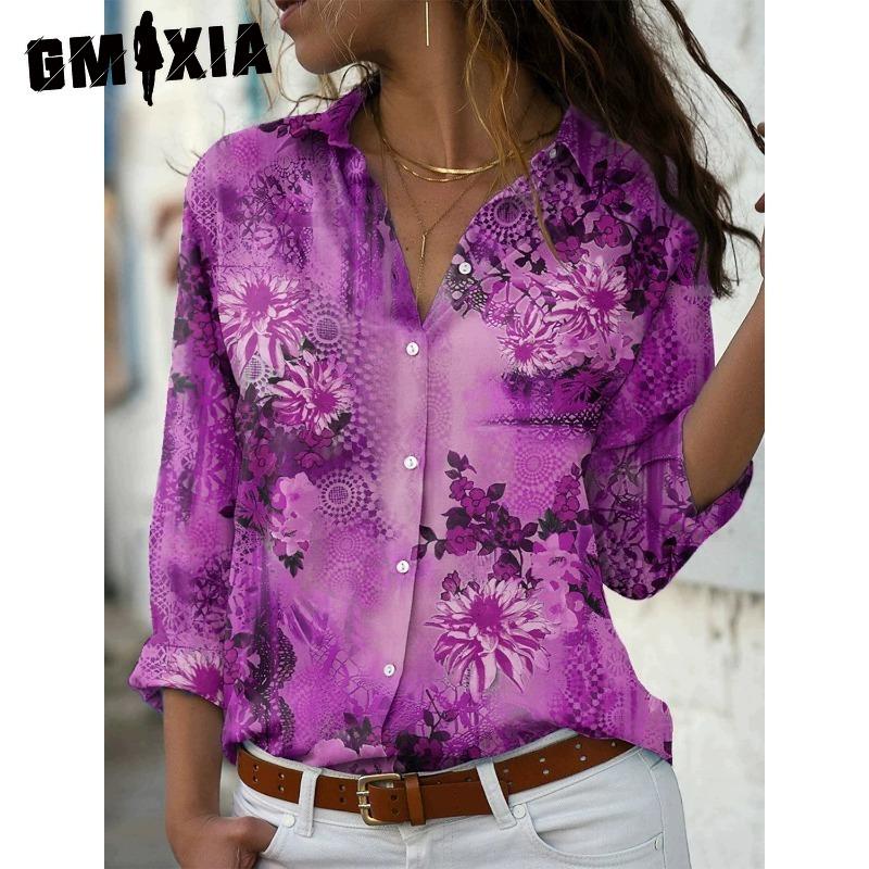 

GMXIA 38 Color Women s Fashion Casual Long Sleeve POLO Neck Blouses & Shirts XXXXXL