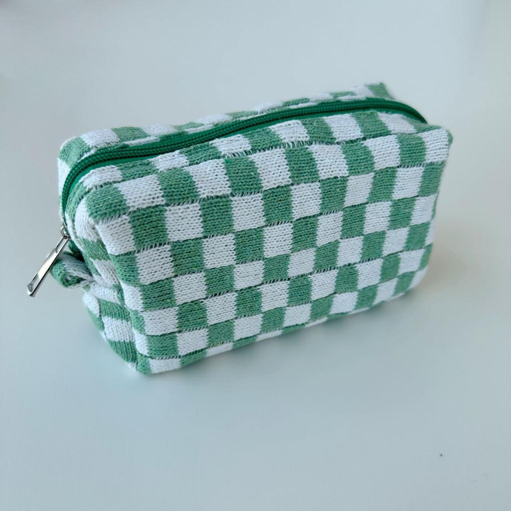 Colorful Checkerboard Plush Clutch Makeup Bag Large Capacity Cosmetic Storage Bag Skincare Organizer Toiletries Bag