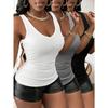 3-Pack Women'S Casual V-Neck Tank Tops, Solid Color Polyester Sleeveless Knit Vests for Spring/Summer/Autumn