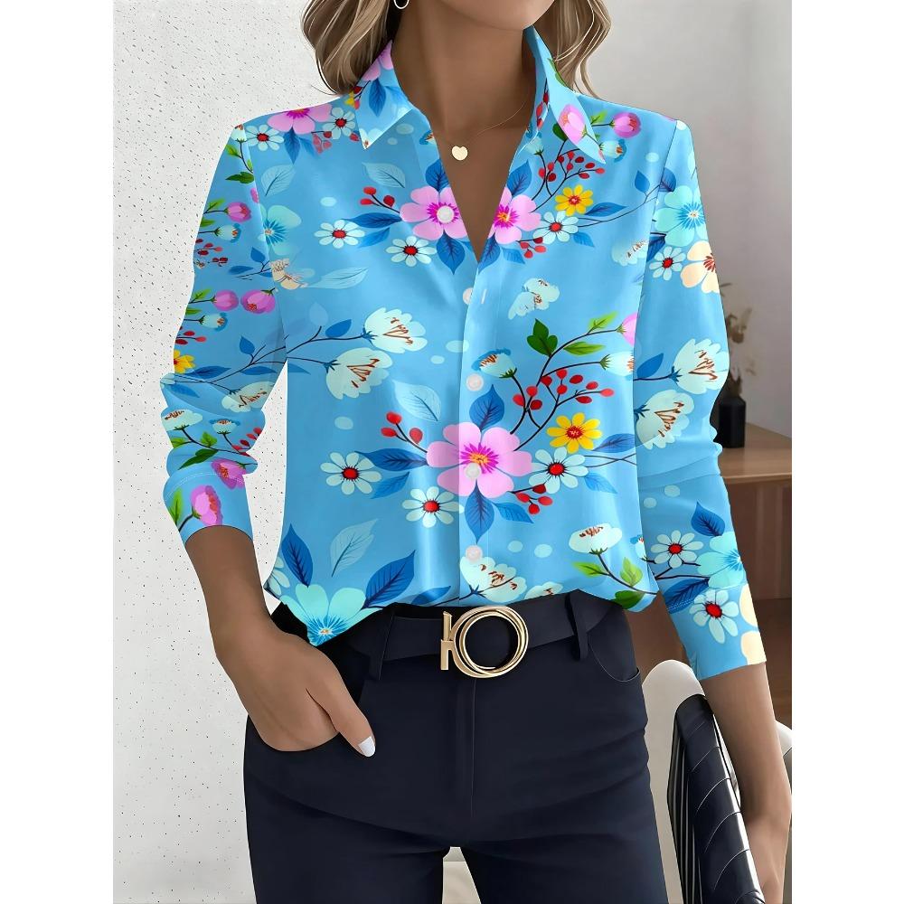 Women's Long-sleeved Shirt 2026 Spring New Fashion Floral Printing Loose and Thin Polyester Fiber Breathable