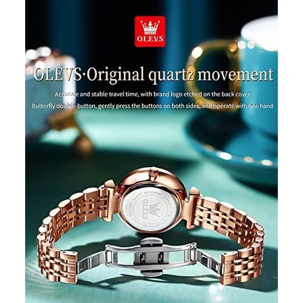 OLEVS Women's Dress Watch Rose Gold Stainless Steel Waterproof Quartz Date Diamond Small Size Fashion Analog Dial Multiple Colors