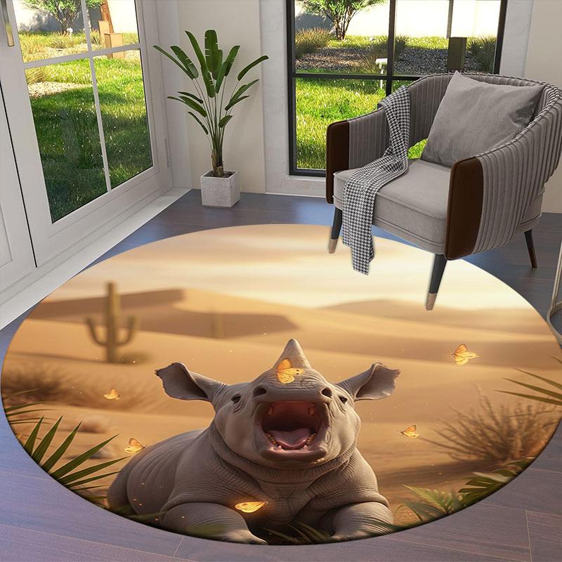 Animalsthatyawn Round Area Rug,Carpet Rug for Living Room Bedroom Sofa Playroom Decor,Non slip Floor Mat
