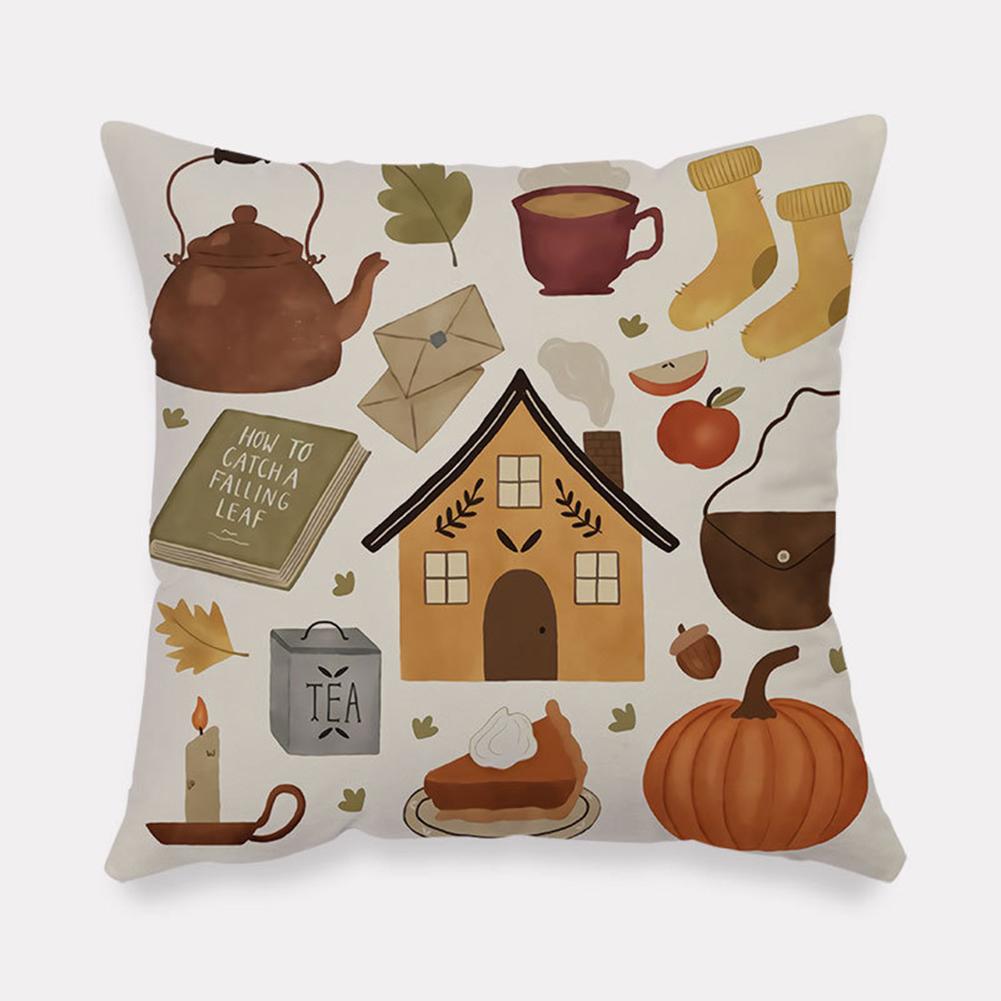 Flannel Square Bedside Pillowcase, Pastoral Home Atmosphere Cartoon Anime Pattern Cushion Protective Cover With Invisible Zipper 45x45cm