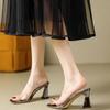 Gun Color Transparent Crystal One-word with Open-toed Sandals Female Summer French Non-slip Fairy with Skirt and Thick Heel One-word Drag