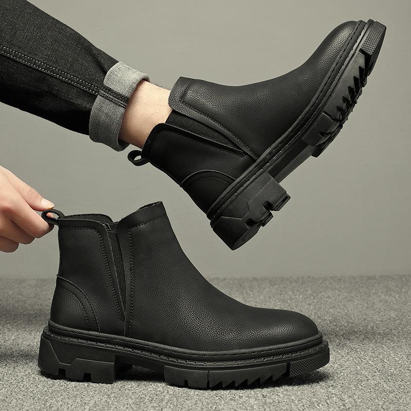 Handschuhstiefel trendige Herrenschuhe mittelhoch rein schwarz Herren High-Top Lederschuhe höhenverstärkende Chelsea Boots Herren Kurzstiefel Lederstiefel