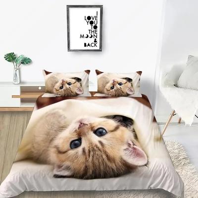 Katzen Bettbezug Set King Size Mikrofaser Niedlicher Tierdruck Mädchen Teenager Junge Bettdeckenbezug Reizende Kitty Serie Muster Bettwäscheset