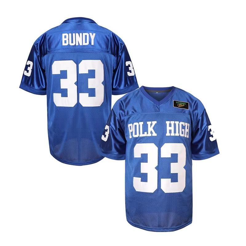 POLK HIGH #33 BUNDY Footballtrikot Herren Outdoor Amerikanische Kleidung Fußball Oberteile Verheiratet mit Kindern TV Nähtrikots Blau M