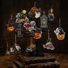 Scary Witch Hat Castle Wall Art 36Pcs Vintage Halloween Wooden Hanging Ornaments, Pumpkin Black Cat Ghost Tree Pendant Ornaments Crow Tags,