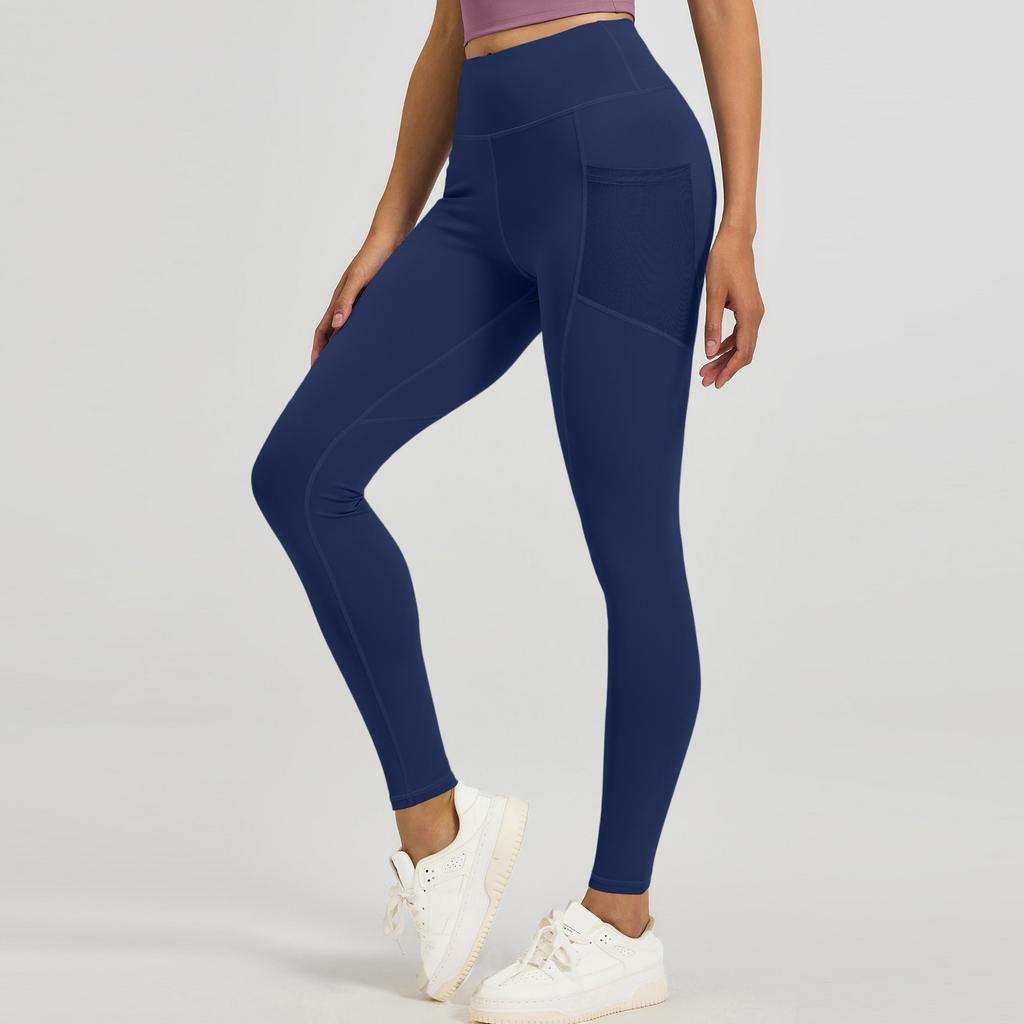 Women's Fashion Tight Hip High Waist Mesh Side Pocket Running Sports Fitness Pants