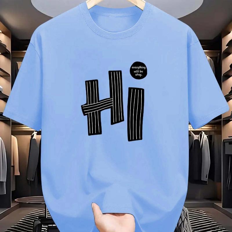 

Летняя мужская футболка из 100% чистого хлопка, повседневная, свободного кроя, большого размера, с принтом в виде буквы hi, с круглым вырезом и короткими рукавами XL