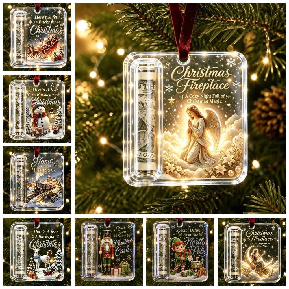 Hanging Christmas Cash Gift Ornament Acrylic Treat Holder Ornament  for Surprise Present