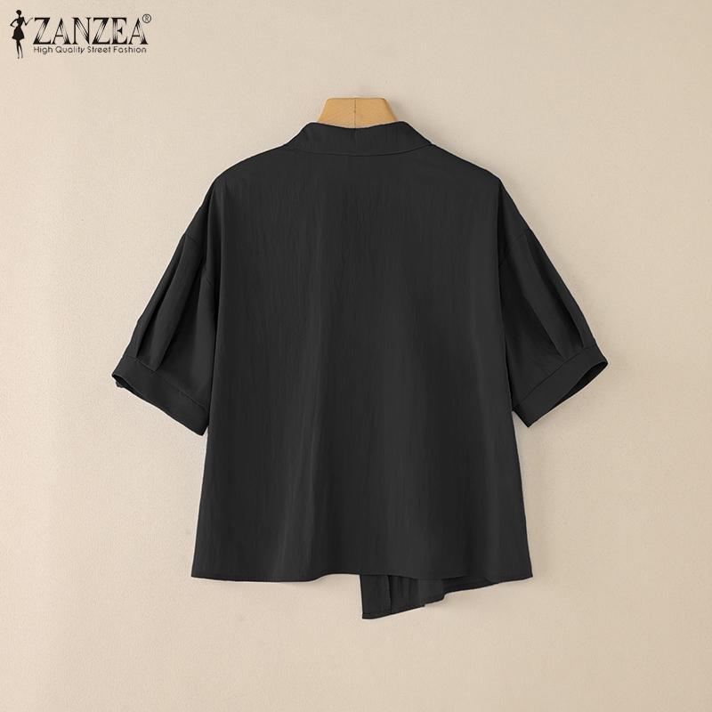 ZANZEA Γυναικείο Casual Μπλουζάκι με Κολάρο και Κοντό Μανίκι