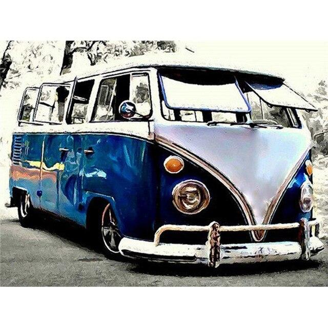 5D-Diamant-Stickerei zum Selbermachen, Bus, Diamant-Gemälde, Kreuzstich, Kunsthandwerk, Diamant-Mosaik-Set, komplett, quadratisch, rund, Strass, Heimdekoration